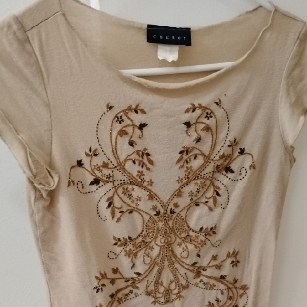 Cheroy Medium Y2K Vintage Shirt Embroidered Beaded Shirt